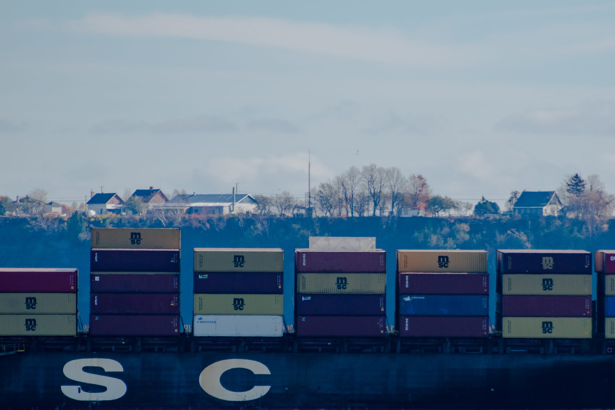 Stacked Containers Underway